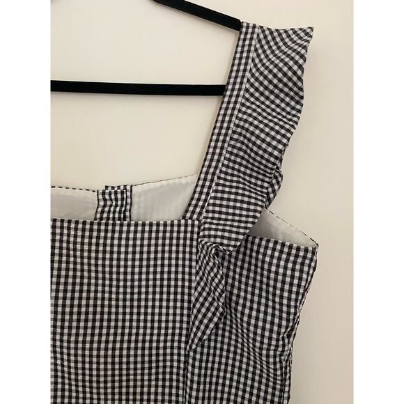Anthropologie Hutch Black White Gingham Check Dress Ruffle Button Front EUC 10 - Picture 10 of 12